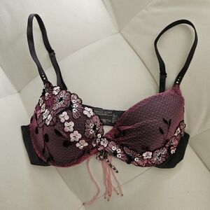 Belly Dance Victoria's Secret Pink And Grey Floral Embroidered Push-Up Bra
